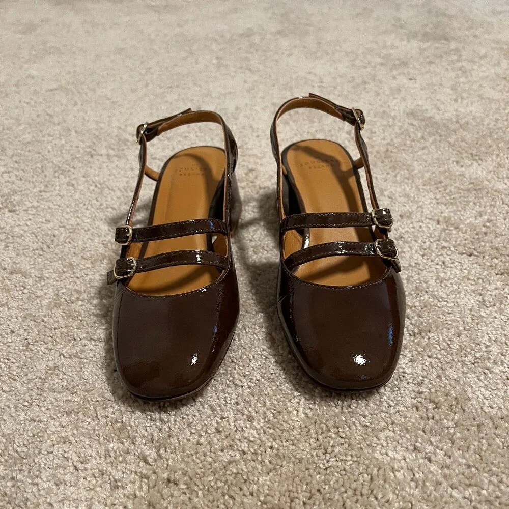 Sezane Olive Green Patent Leather Slingback Heels - Picture 3 of 11